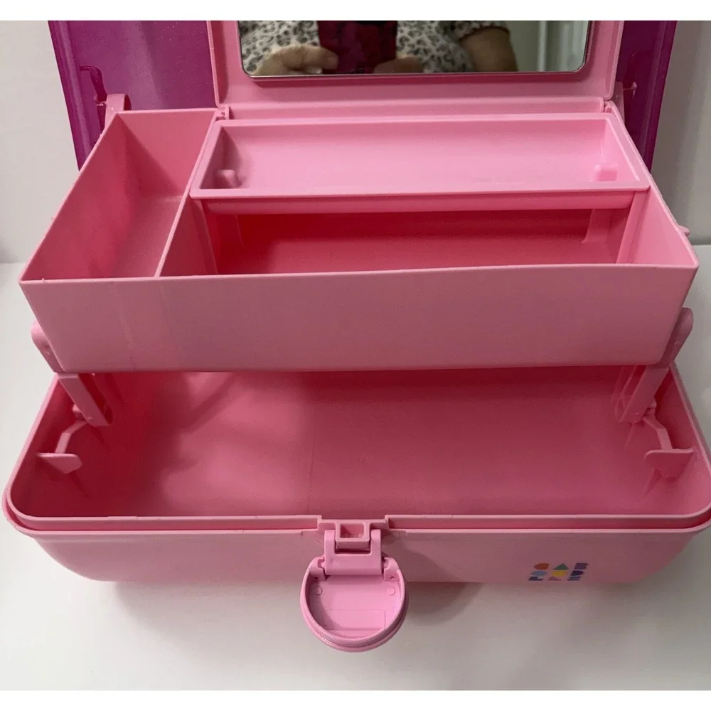 Vtg Caboodles Makeup Organizer Carrying Travel Case Pink Two Tier Mirror Tray